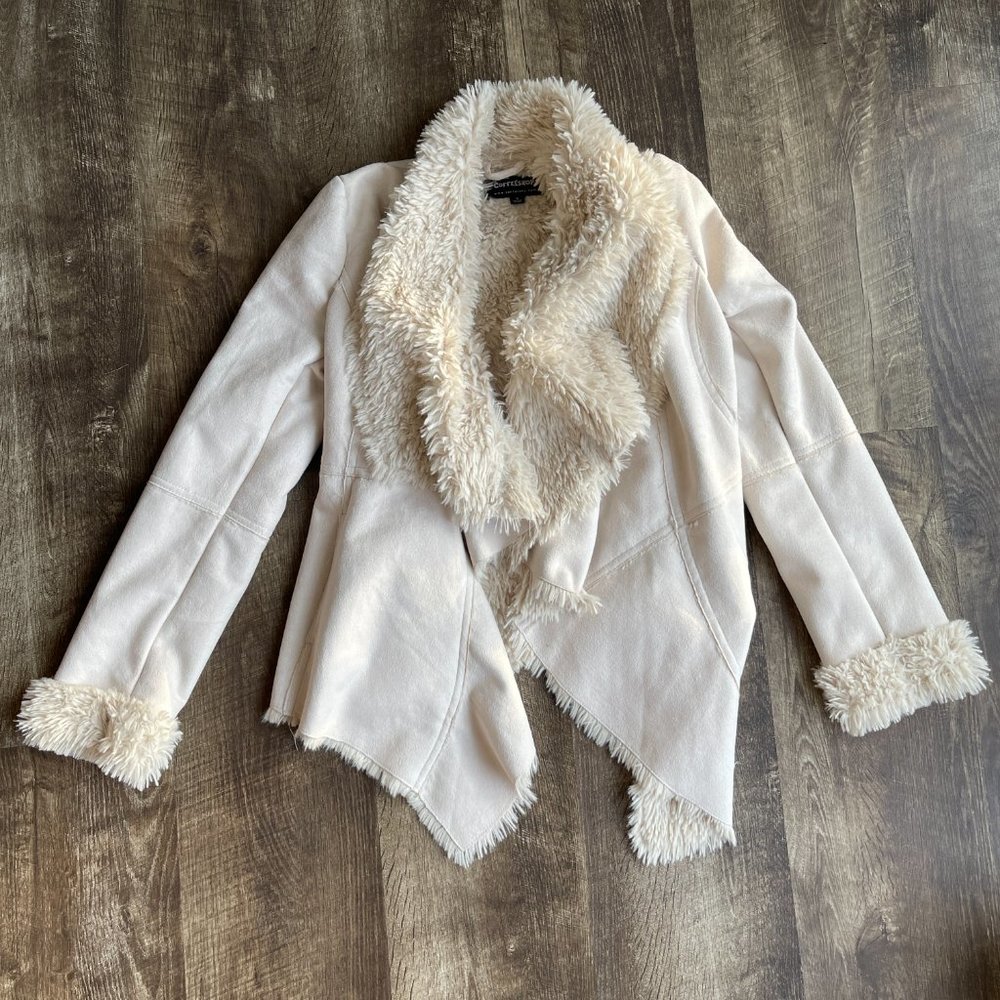 Women's Faux Fur collar micro suede jacket by Coffeeshop size small.